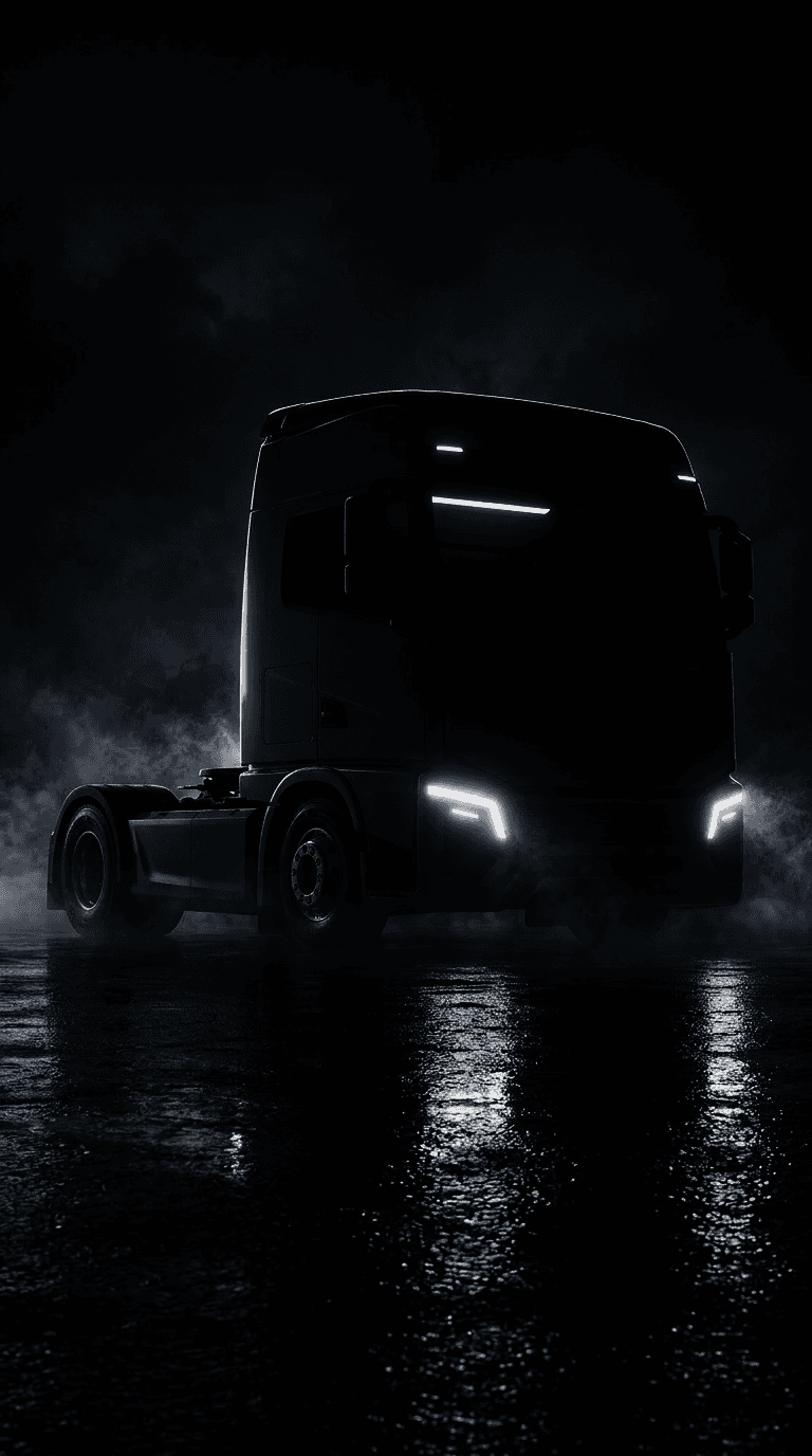 Silhouette of the Ezero Mobility all-electric heavy-duty truck in the dark